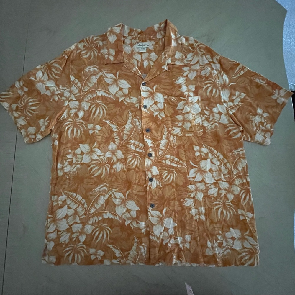 Panama Jack 100% Rayon Hawaiian Shirt Men’s 2XL Orange Hibiscus Camp Shirt